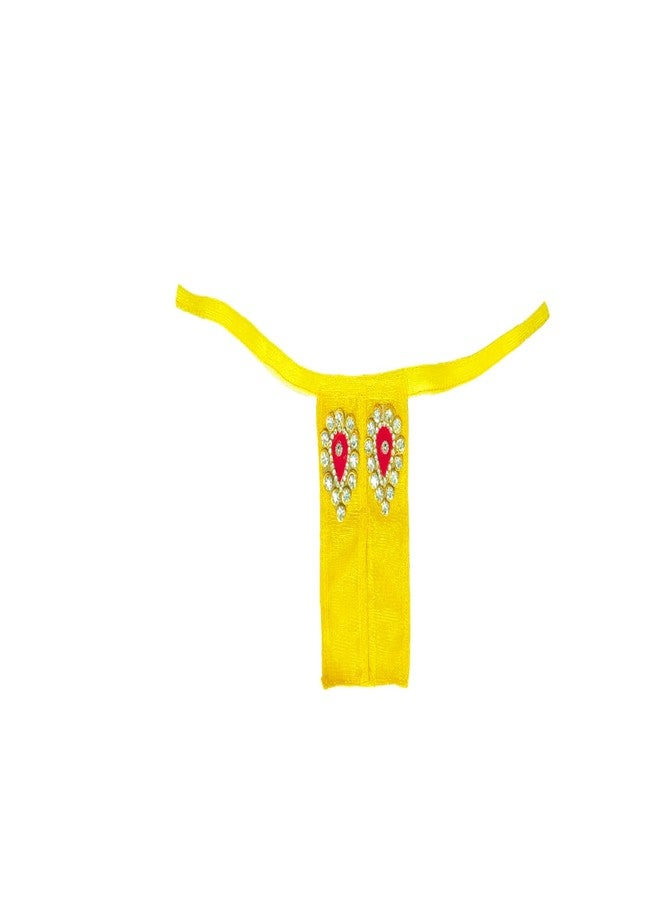 Vrindavanstore.in طقم فستان زاري أصفر تقليدي للإلهة دورجا/ماتا راني من Vrindavanstore.in | ليهينغا تشولي مع شال مناسب لتمثال بحجم 6 بوصات | زي احتفالي للاستخدام في الماندير والطقوس الدينية - Image 3